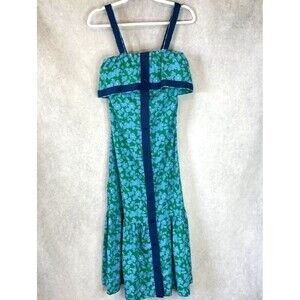 Derek Lam Midi Dress Women XS Blue Floral Ruffle Sleeveless Sundress FR Size 36